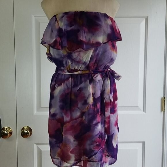 Dress Strapless Purple FLORAL Watercolor Summer Jack Dylan Women's WOMAN'S Small - Picture 9 of 10
